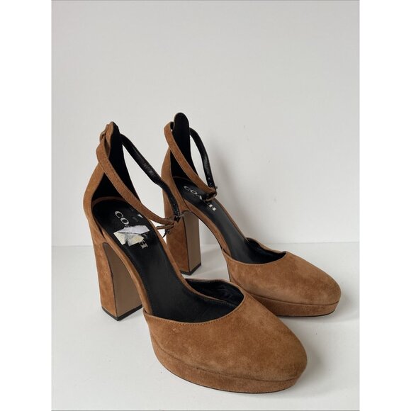 Coach Women’s Suede Block Heel Pumps Brown Size 10 Elegant Designer Shoe - Picture 7 of 15